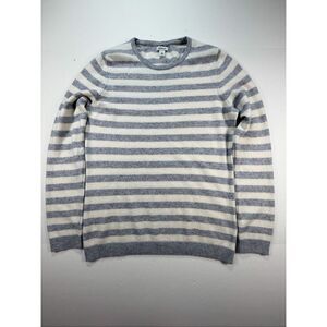 LLBean Women's Classic 100% Cashmere Sweater Ivory Gray Stripe Size Medium